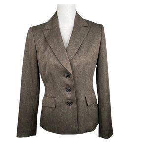 Jones Studio Brown Micro Chevron Print Three Button Blazer Size 4